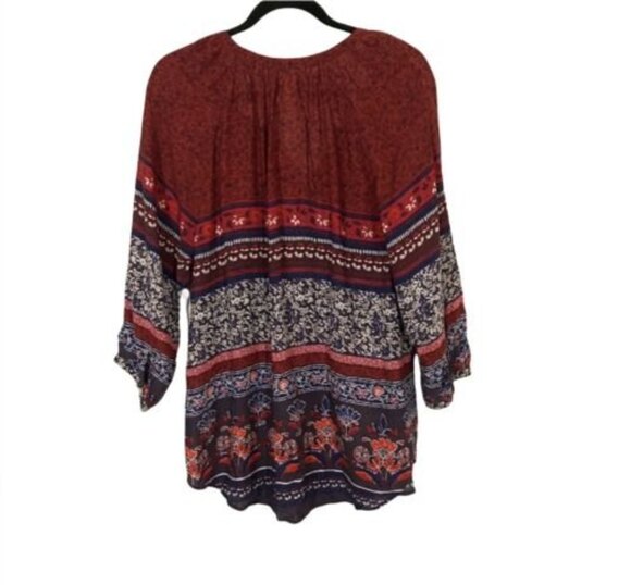 Beach Lunch Lounge Women's Maroon & Navy Floral Boho Peasant Top Size Large - Picture 2 of 6